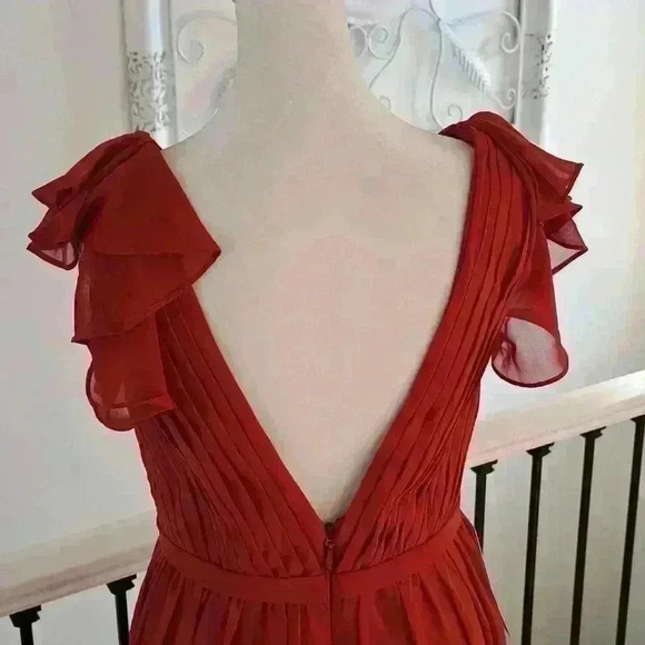 Azazie Suneeta -A-Line Pleated Chiffon Floor-Length Dress Color: Rust - Size- A4 - Picture 5 of 7